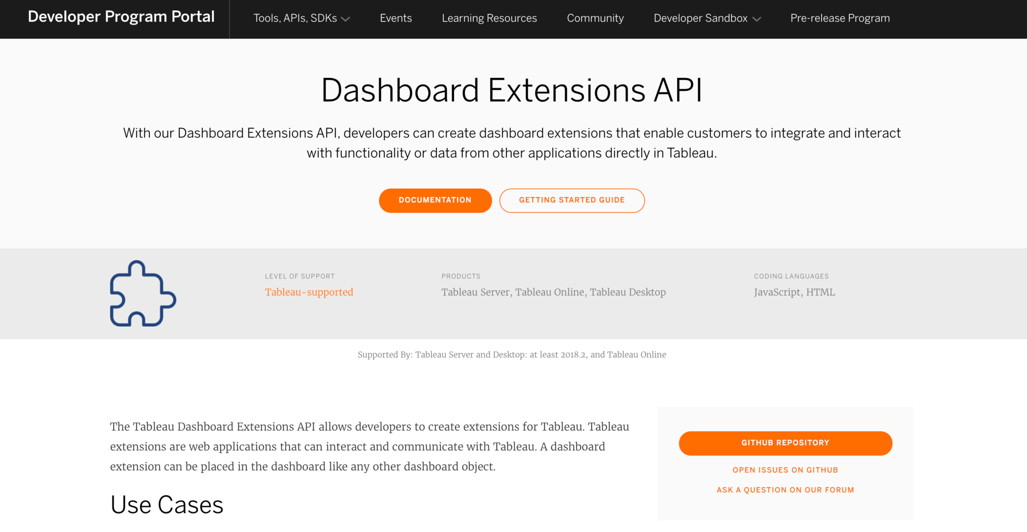 Dashboard Extentsions API