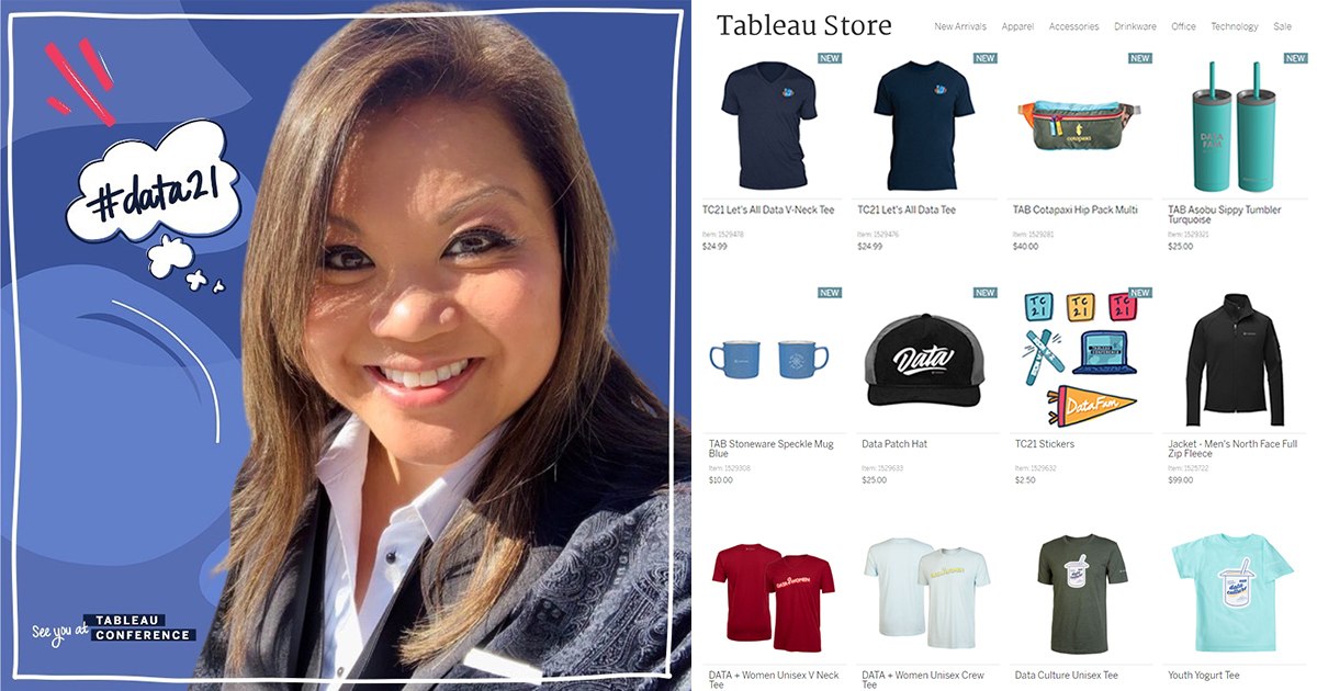 Tableau events manager Christine Le and Tableau Conference gear