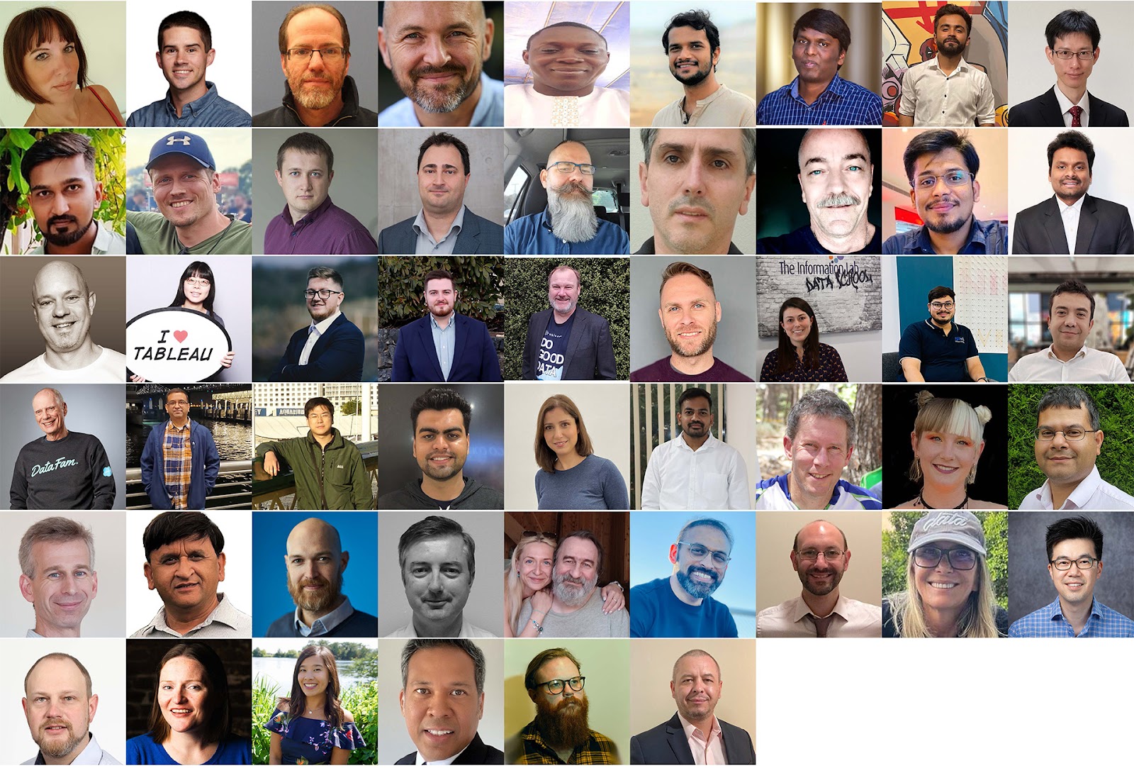 A grid of 51 headshots of the 2022 Tableau Forums Ambassadors