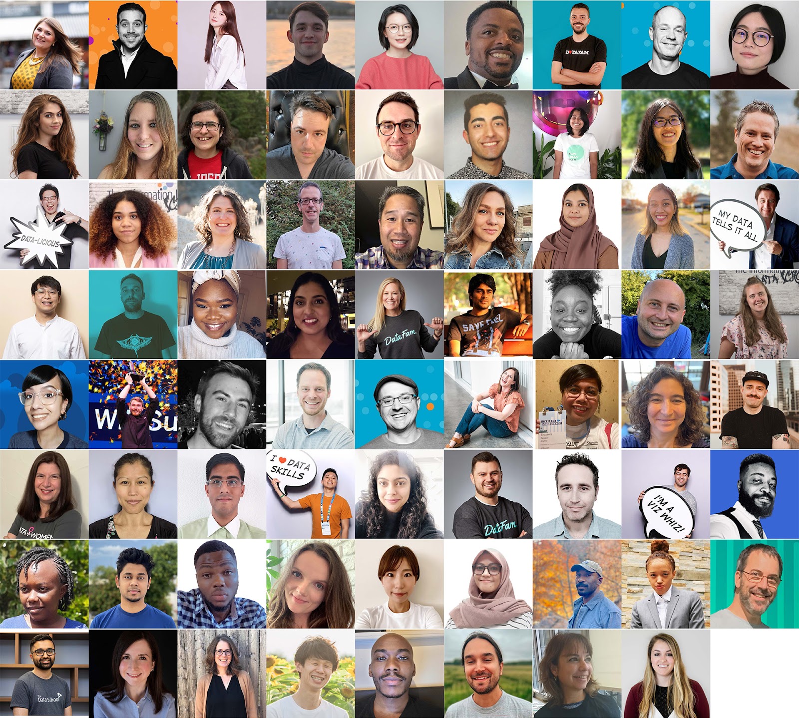 A grid of 71 headshots of the 2022 Tableau Public Ambassadors